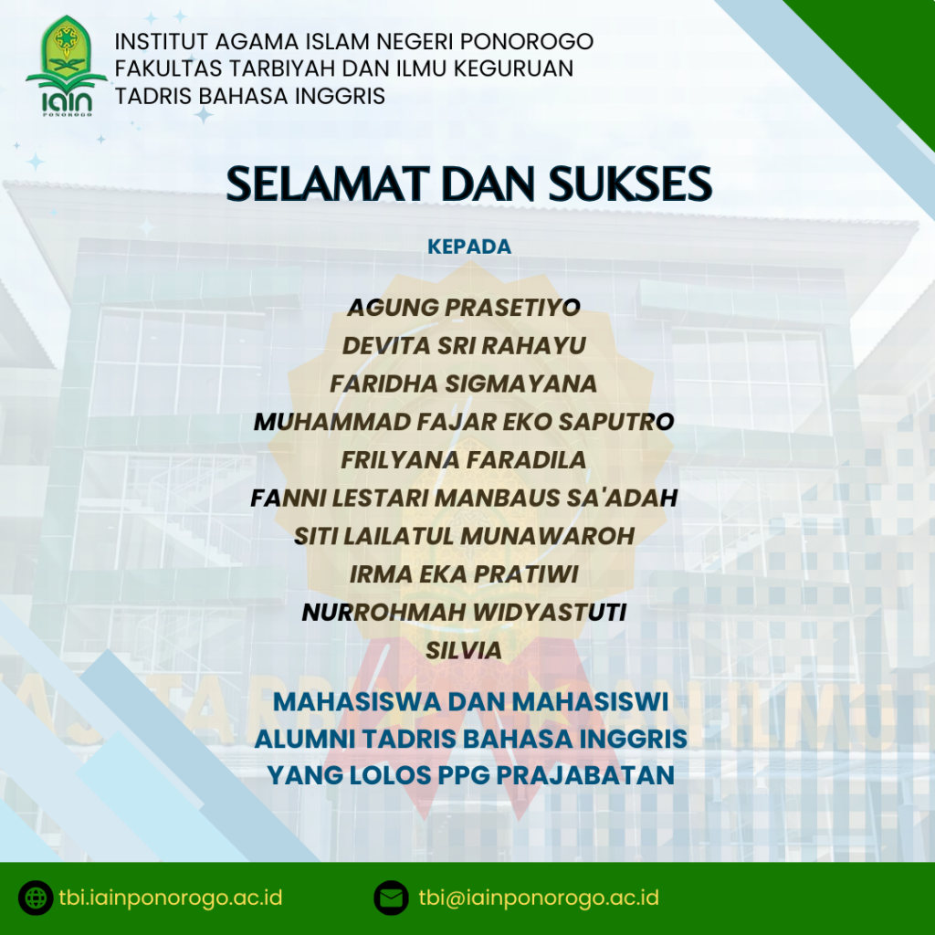 SELAMAT DAN SUKSES KEPADA MAHASISWA DAN MAHASISWI ALUMNI TADRIS BAHASA ...